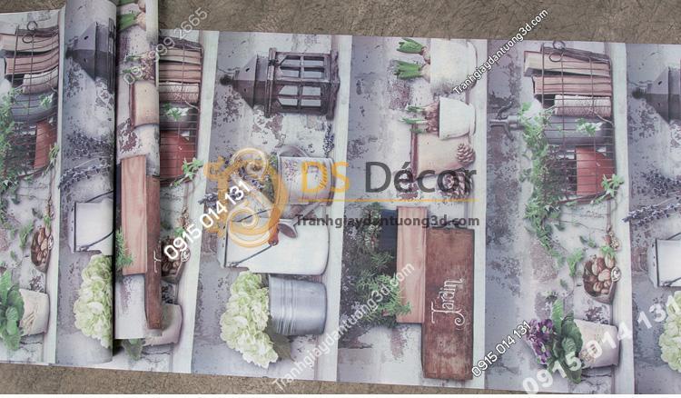 Bề mặt giấy dán tường họa tiết chậu hoa độc đáo 3D205