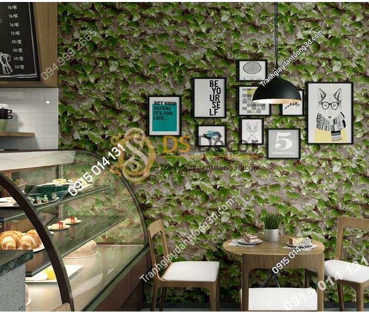 Giấy dán tường 3D giả lá cây retro cho nhà hàng quán ăn nhanh 3D206-111