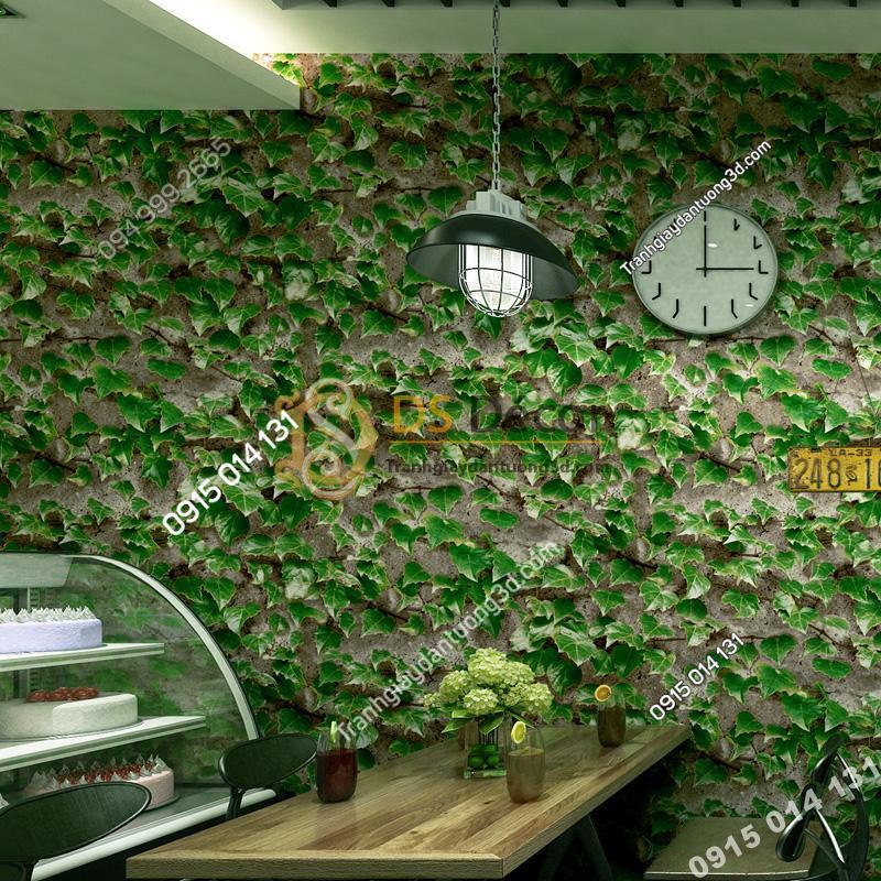 Giấy dán tường 3D giả lá cây retro cho nhà hàng quán ăn nhanh 3D206-112