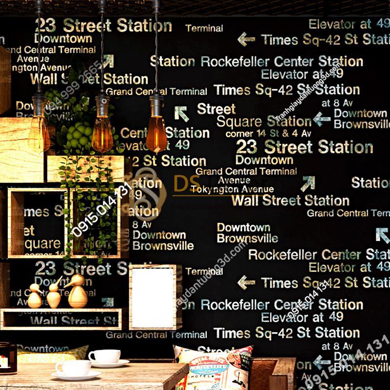 Giấy dán tường chữ cái Phong cách retro 3D207 màu đen