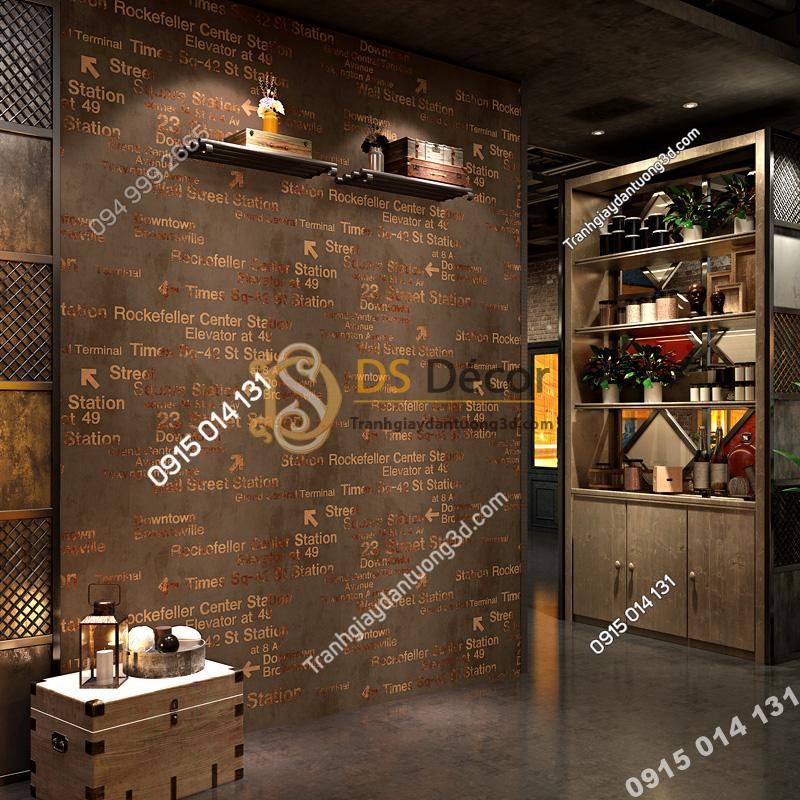 Giấy dán tường chữ cái Phong cách retro 3D207 màu nâu