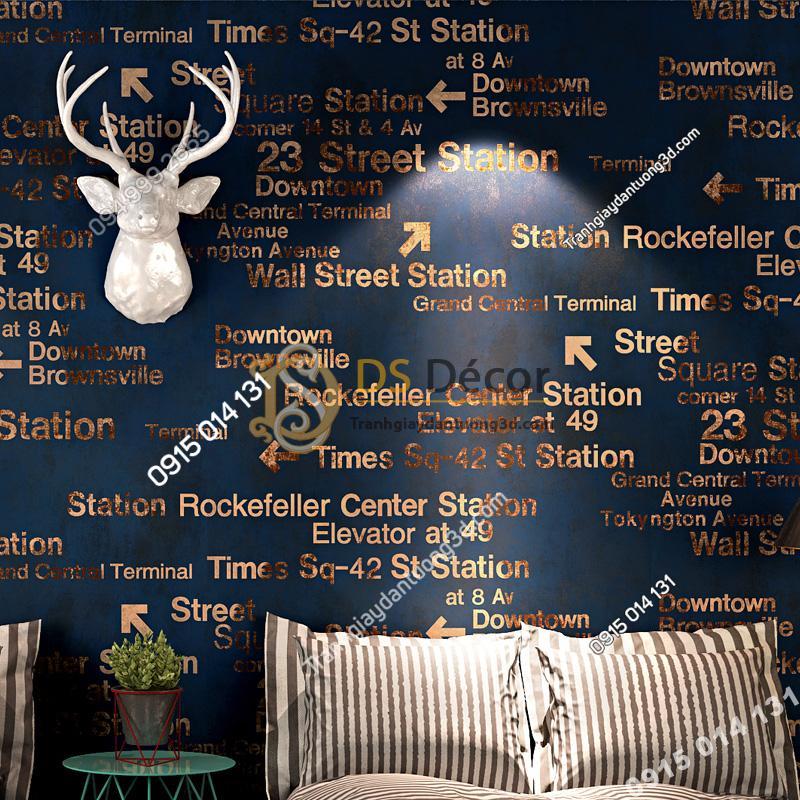 Giấy dán tường chữ cái Phong cách retro 3D207 màu tím