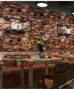 Giấy dán tường giả đá 3D màu đỏ 3D192