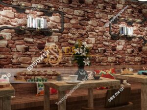 Giấy dán tường giả đá 3D màu đỏ 3D192