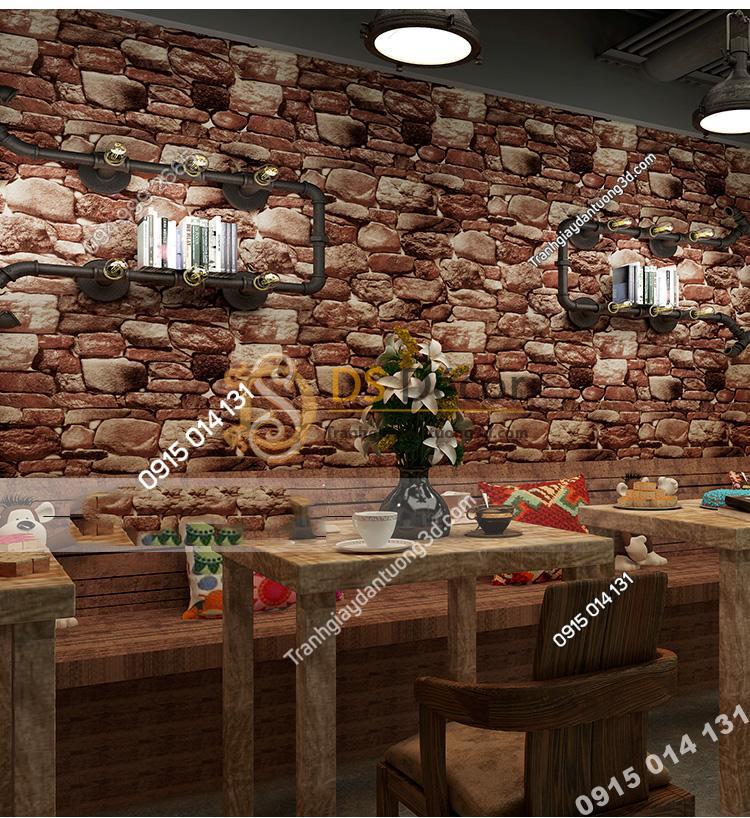 Giấy dán tường giả đá 3D màu đỏ 3D192