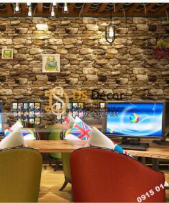 Giấy dán tường giả đá 3D màu vàng 3D192