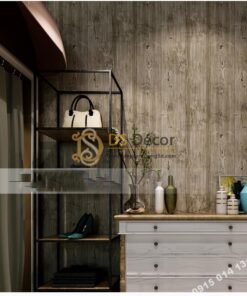 Giấy dán tường giả gỗ xám nâu 3D202 màu nâu nhạt