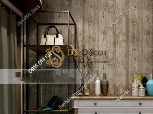 Giấy dán tường giả gỗ xám nâu 3D202 màu nâu nhạt