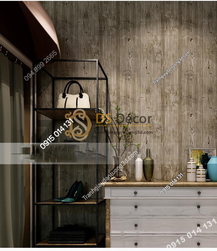 Giấy dán tường giả gỗ xám nâu 3D202 màu nâu nhạt