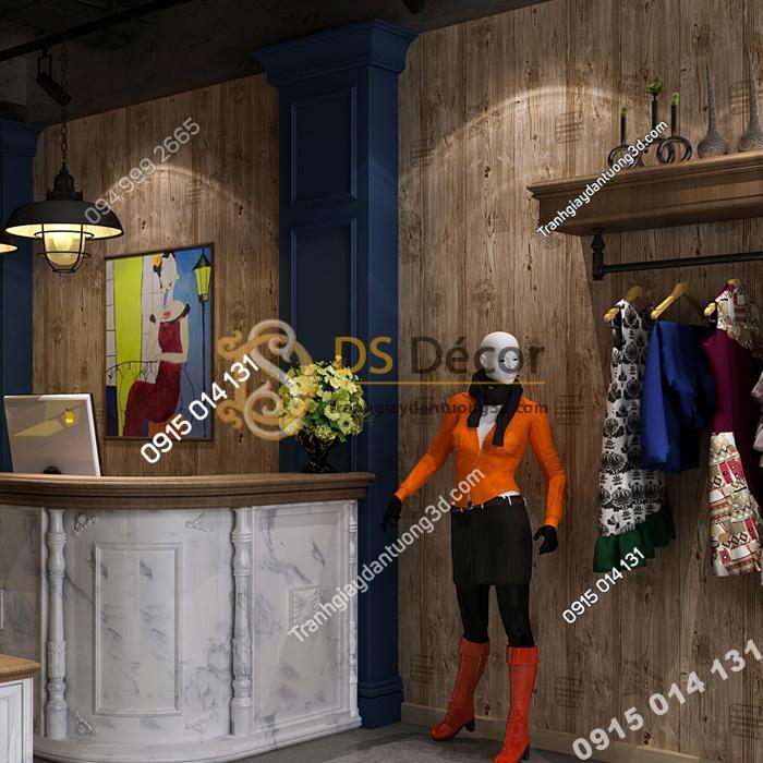 Giấy dán tường giả gỗ xám nâu 3D202 màu nâu