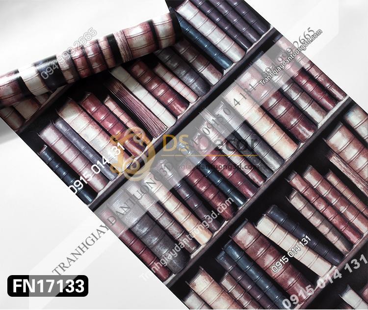 Giấy dán tường giả tủ kệ sách màu tím 3D189