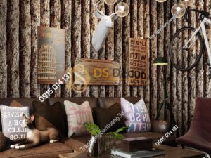Giấy dán tường giả thân gỗ đen 3D198 trang trí phòng khách