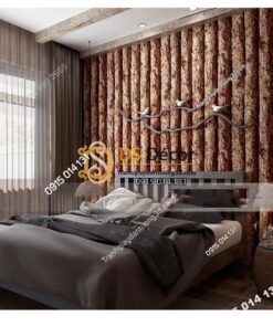 Giấy dán tường giả thân gỗ nâu 3D198 trang trí phòng ngủ