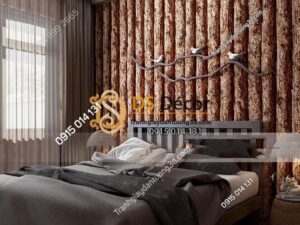 Giấy dán tường giả thân gỗ nâu 3D198 trang trí phòng ngủ
