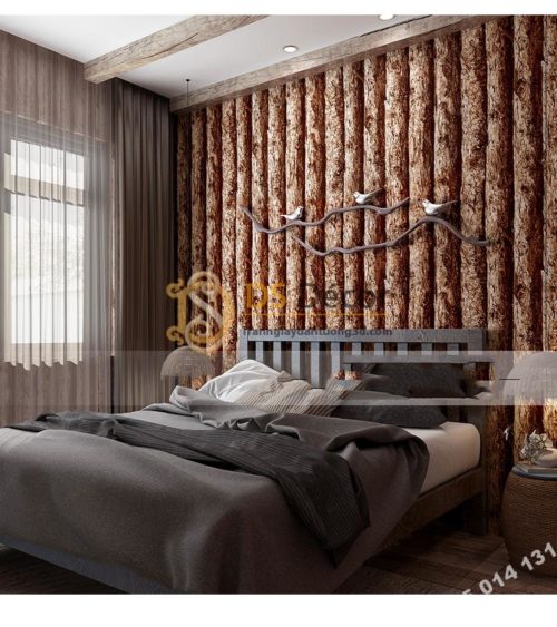 Giấy dán tường giả thân gỗ nâu 3D198 trang trí phòng ngủ