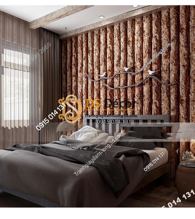 Giấy dán tường giả thân gỗ nâu 3D198 trang trí phòng ngủ