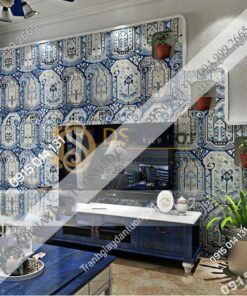 Giấy dán tường giả gạch Bohemian Tây Tạng độc đáo 3D208 màu xanh đậm