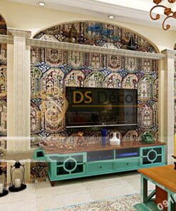 Giấy dán tường giả gạch Bohemian Tây Tạng độc đáo 3D208 màu nâu phòng khách