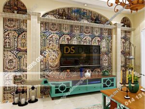 Giấy dán tường giả gạch Bohemian Tây Tạng độc đáo 3D208 màu nâu phòng khách