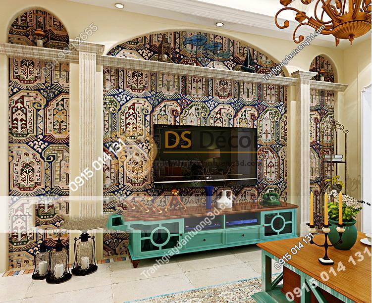 Giấy dán tường giả gạch Bohemian Tây Tạng độc đáo 3D208 màu nâu phòng khách