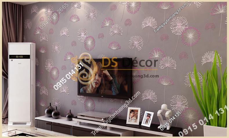 Giấy dán tường hoa bồ công anh to 3D194 màu tím