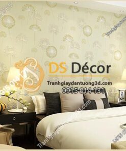 Giấy dán tường hoa bồ công anh to 3D194 màu vàng nhạt