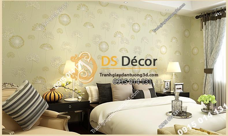 Giấy dán tường hoa bồ công anh to 3D194 màu vàng nhạt