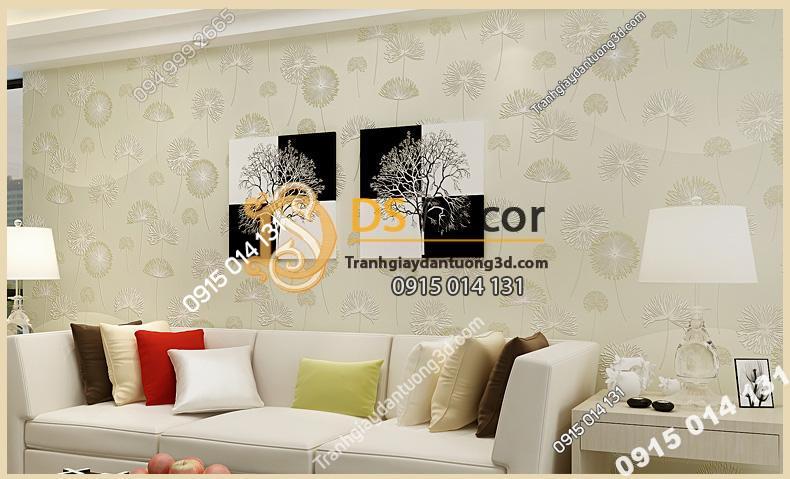 Giấy dán tường hoa bồ công anh to 3D194 màu xanh nhạt