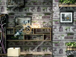 Giấy dán tường họa tiết chậu hoa độc đáo 3D205 trang trí quán trà sữa