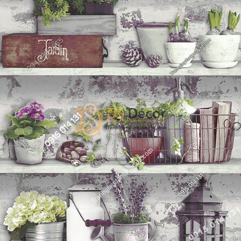 Giấy dán tường họa tiết chậu hoa độc đáo 3D205