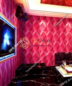 Giấy dán tường họa tiết khổi kim cương màu hồng 3D - 3D199