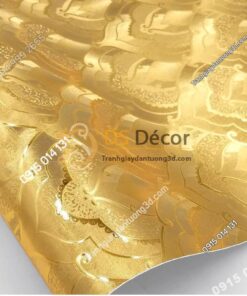 Giấy dán tường họa tiết phật giáo trang trí đền chùa phòng thờ 3D195 màu vàng