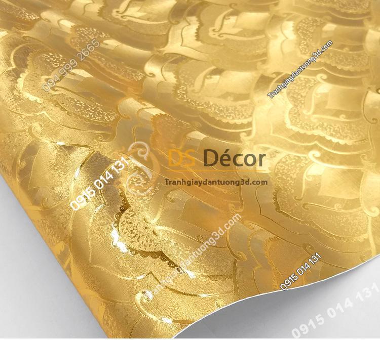 Giấy dán tường họa tiết phật giáo trang trí đền chùa phòng thờ 3D195 màu vàng