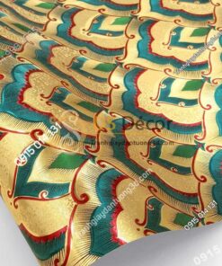 Giấy dán tường họa tiết phật giáo trang trí đền chùa phòng thờ 3D195 màu xanh