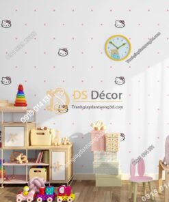 Giấy dán tường mèo hello kitty chấm bi 3D196 trang trí phòng bé