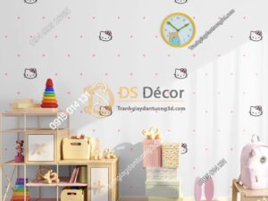 Giấy dán tường mèo hello kitty chấm bi 3D196 trang trí phòng bé