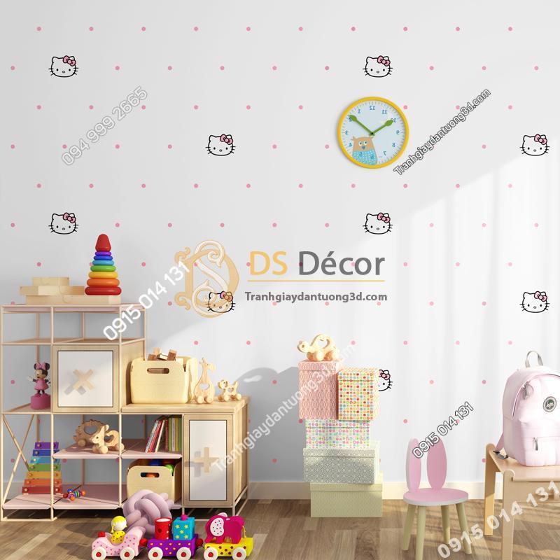 Giấy dán tường mèo hello kitty chấm bi 3D196 trang trí phòng bé