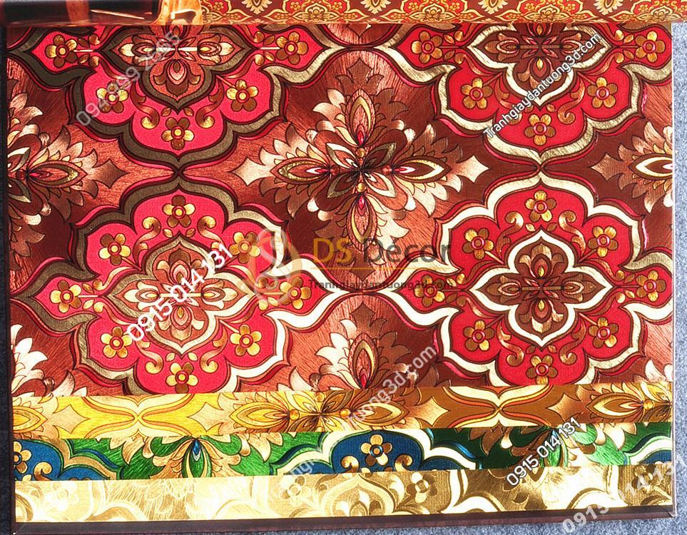 Giấy dán tường phòng thờ hoa cổ điển 3D197 màu đỏ