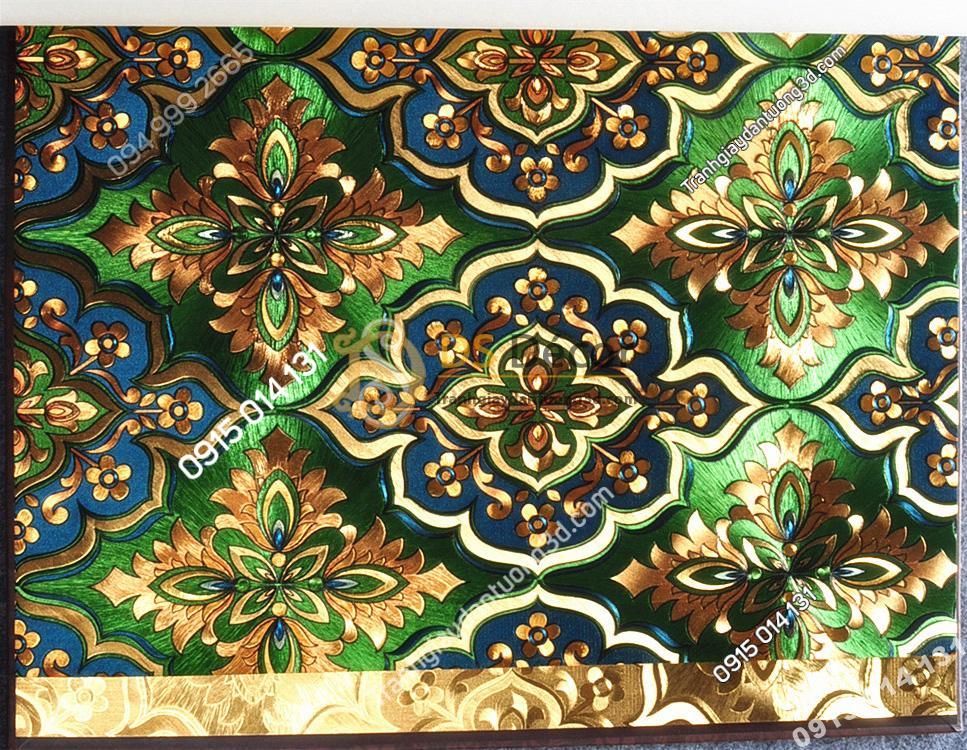 Giấy dán tường phòng thờ hoa cổ điển 3D197 màu xanh