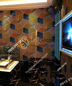 Giấy dán tường quán karaoke hình hộp 3 chiều 3D201- màu cam