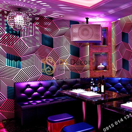 Giấy dán tường quán karaoke hình hộp 3 chiều 3D201- màu tím