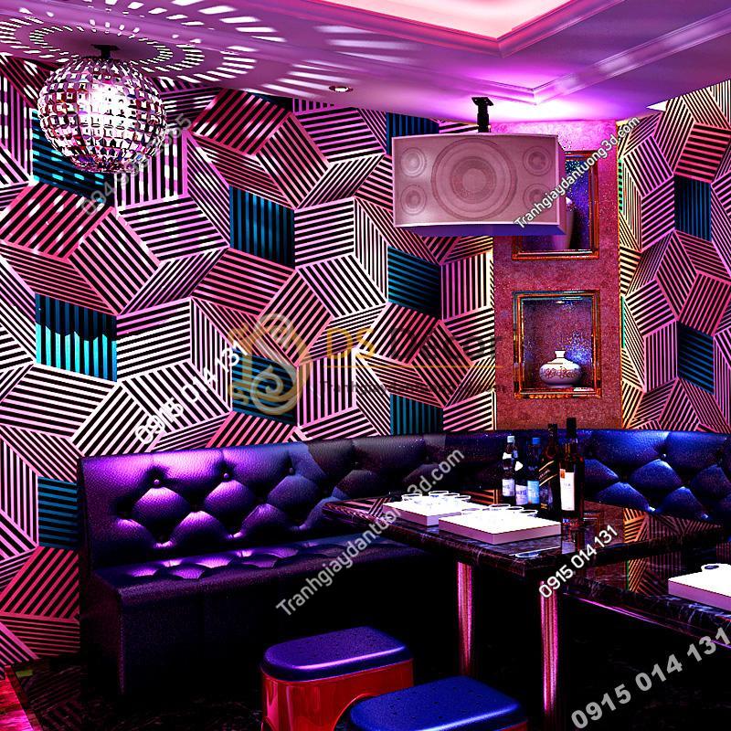 Giấy dán tường quán karaoke hình hộp 3 chiều 3D201- màu tím