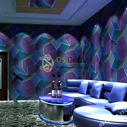 Giấy dán tường quán karaoke hình hộp 3 chiều 3D201- màu xanh
