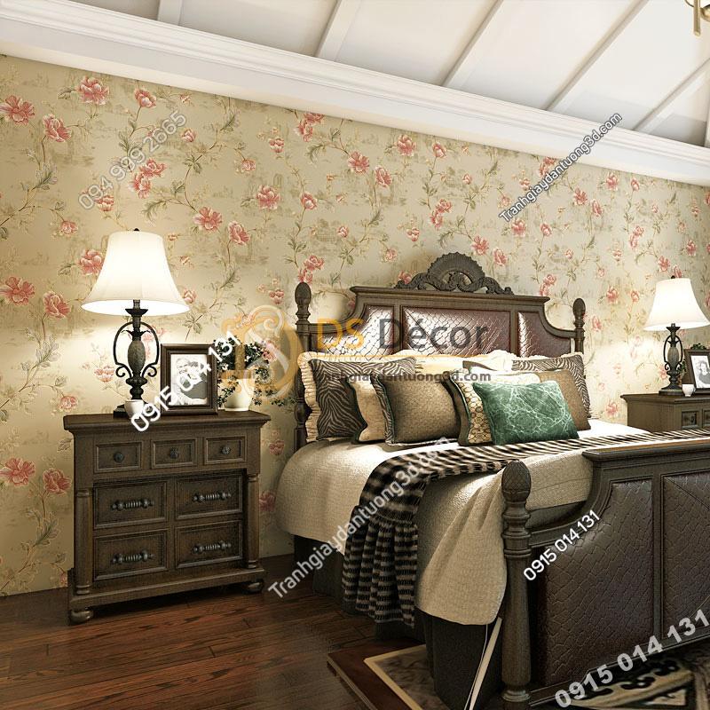 Giấy Dán Tường Hoa Hồng Continental Damascus 3D193 màu be trang trí phòng ngủ
