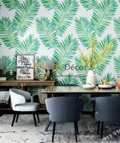 Giấy dán tường lá vạn tuế xanh 3D209 trang trí phòng ăn