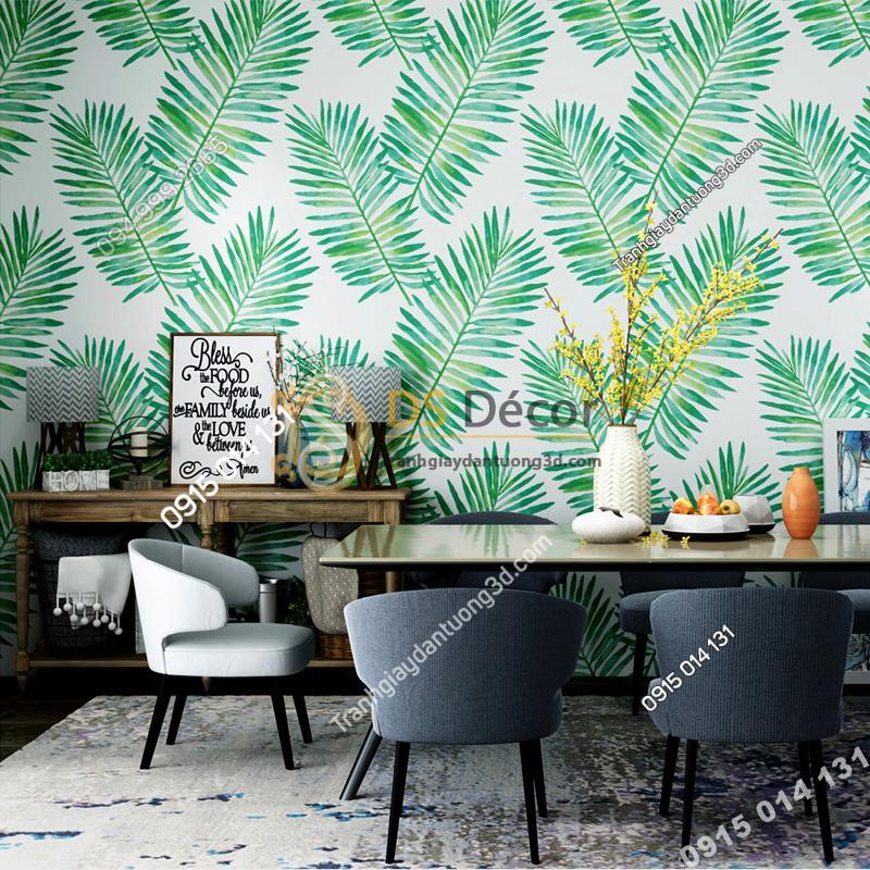 Giấy dán tường lá vạn tuế xanh 3D209 trang trí phòng ăn