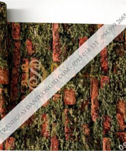 Bề mặt giấy dán tường 3D gạch đỏ mọc rêu 3D210 màu nhạt