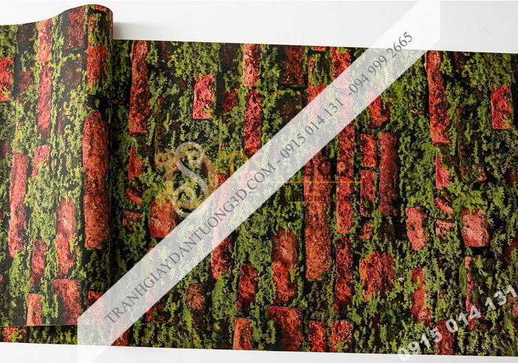 Bề mặt giấy dán tường 3D gạch đỏ mọc rêu 3D210