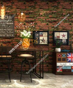 Giấy dán tường 3D gạch đỏ mọc rêu 3D210