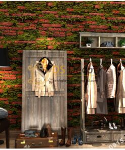 Giấy dán tường 3D gạch đỏ mọc rêu 3D210 màu đậm trang trí shop quần áo